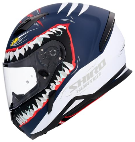 Shiro Helmets Casco Integral Hunter Shark Azul Oscuro Mate Totalmente Homologado 22.06 (M 57/58)