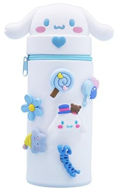 Ruayia Federmäppchen mädchen Reißverschluss, Standmäppchen Federtasche Mädchen Silikon Weiche, Kawaii Tischstifthalter Schulmäppchen Schüttelpenal - Weiß