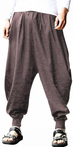 AITFINEISM Harem Pantaloni da Uomo Elastici in Vita Tinta Unita Comodi per Yoga Hippies Casual