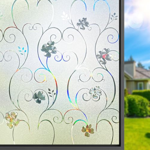 DIFIT Fensterfolie Blickdicht, 3D-Regenbogen Milchglasfolie, 44,3x200cm | Dekofolie, Statisch haftende Sichtschutzfolie Fenster, UV-Schutz, Abnehmbar, Inkl. Montagezubehör für Zuhause und Büro