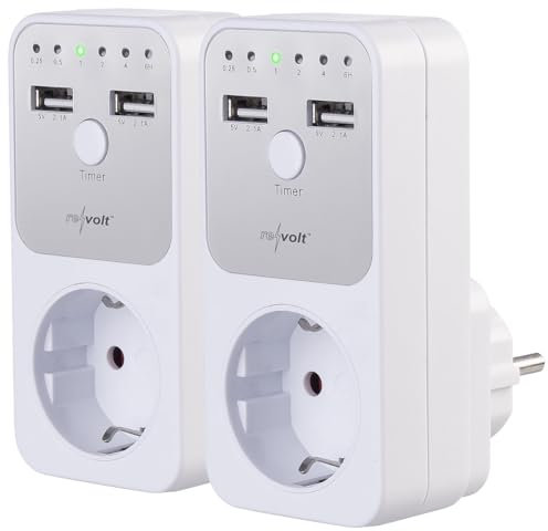 revolt USB Zeitschaltuhr: 2er-Set digitale Dual-USB- & 230-V-Steckdosen-Countdown-Timer (USB Ladegerät mit Timer, Zeitschaltuhr Countdown Timer, Apple Watch)