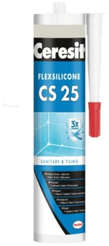 Silicone sanitario CS25 marmo grigio per interni ed esterni, bagno e cucina, antimuffa, resistente ai raggi UV e alle intemperie, elasticità durevole, elastico ed elastico (1 x 280 ml)