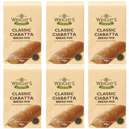Wright's Ciabatta Bread Mix 6X500g - Italian Artisan Bread Flour Blend - Easy to Bake - Just Add Water & Oil - Bread Machine & Hand Baking - Crusty, Fluffy Loaves for Sandwiches, Bruschetta & Dipping