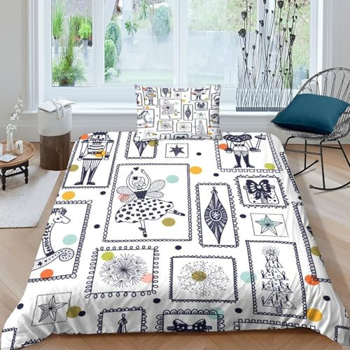 Christmas Nutcracker Pattern Custom Duvet Cover Set Personalised Size Bedding & Pillowcase for All Season 3D Printed Pattern Customized Quilt Cover for Kids Adults Family Birthday Single（135x200cm）