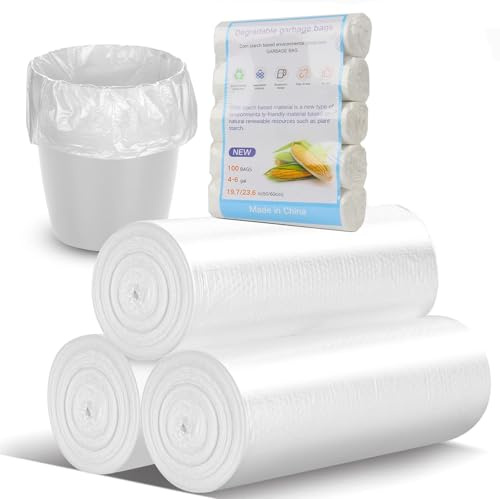 biodegradable Refuse Sacks - Recyclable Bin Bags,200 count (Size /15-23 Litre) Leak Resistant, Eco-Friendly, Durable Waste Disposal Bags for Household & Commercial Use-50x60CM (White)