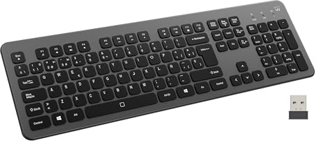 Ewent Tastiera Wireless Retroilluminata Full Size con Layout Spagnolo, Bluetooth e Wireless 2.4GHz, Tasti Silenziosi, Batteria Ricaricabile, Tastiera Senza Fili per Windows, macOS, Android e Tablet