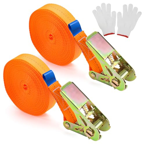 Spanngurte mit Ratschenschloss Ratschengurte Zurrgurte Kurz mit Ratsche Spanngurt Belastbar 10m Befestigungsgurt Zurrband 25mm Verstellbare Befestigungsriemen für Transport Fracht 2PCS