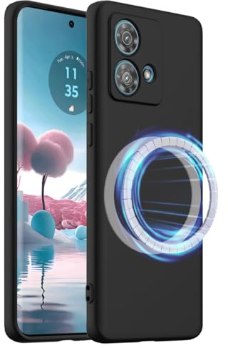 BRAND SET Funda Magnética de Silicona para Motorola Moto G84, Funda Antigolpes con Anillo Magnético Integrado, Carcasa Protectora Soft Touch, Compatible con Carga Inalámbrica (Negro Intenso)