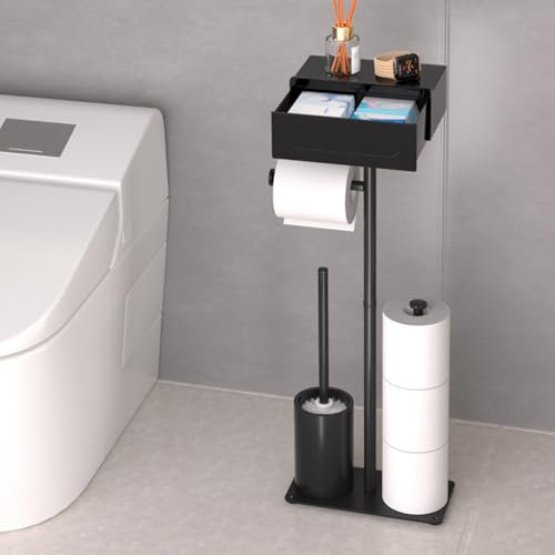 Edelstahl Klopapierhalter Stehend mit Klobürste Toilettenpapierhalter mit Feuchttücherbox mit WC-Bürste, freistehend, Toilettenpapierhalter, Ständer mit Ablage für Badezimmer Organisation