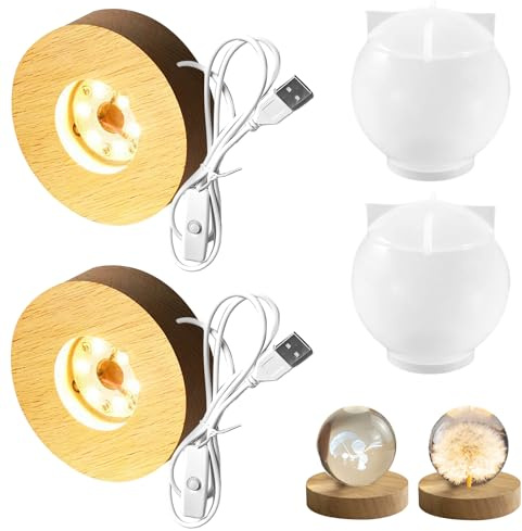 WIYETY Stampo sferico in silicone con portalampada, fai da te, rotondo, in silicone, per piccole lampade da tavolo, in resina epossidica, per progetti fai da te