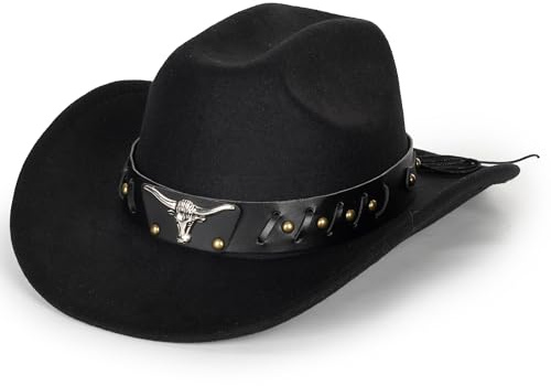 HilyBony Western-Cowboyhut für Damen und Herren, klassischer Fedora-Hut mit breiter Krempe und Schnallengürtel