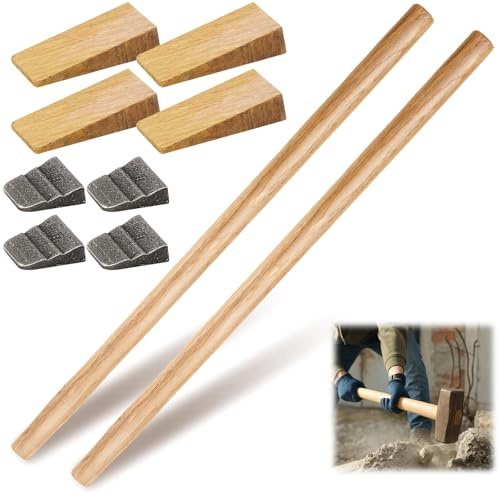 Bucherry 2 Sets 36 Replacement Hammer Handle Kit Includes 2 Sledge Hammer Handle Replacement, 4 Wood Wedges and 4 Steel Wedges for Decking Framing Carpentry Construction DIY Sledge Axe Tool