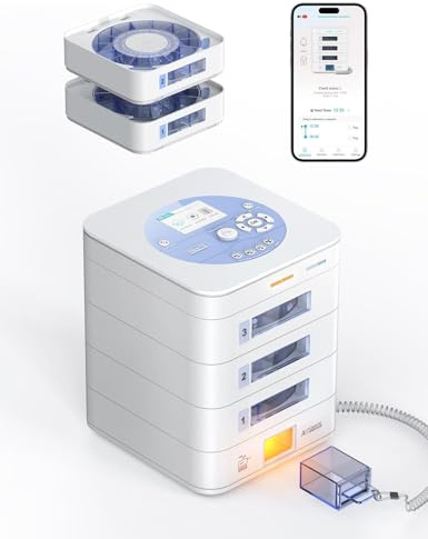 IDEERFIT Intelligent surfplattslåda app LCD 42 dagar 3 fack | App och LCD, digitalt lås, ljus och ljudalarm, 3 fack, 42-dagars förråd, för seniorer