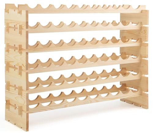 GOPLUS Botellero para Vino de 6 Niveles, Estante de Almacenamiento de Vino para 60 Botellas, Estante de Madera de Abeto para Exhibición de Vino, Adecuado para Bodega, Bar, Natural, 101X29X72CM