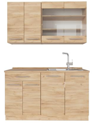 Vicco Singleküche Fame-Line, Goldkraft Eiche, 140 cm | 4 Module · Höhenverstellbare Füße · AP Eiche inkl. · Robuste Fronten · Softclose · Metallgriffe