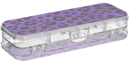 BCFHRGT Estuche transparente de doble capa con estampado de leopardo con purpurina falsa, estuche para suministros de arte con tapa a presión
