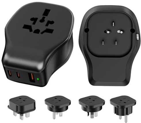 Universellt Plug-in Adapterkit med Avtagbar Plugg, Världsomspännande Strömuttag med 2xUSB-C 1xUSB-A och 4 AC-uttag för US/Canada/AU/UK/Europa/Kina Reseadapter
