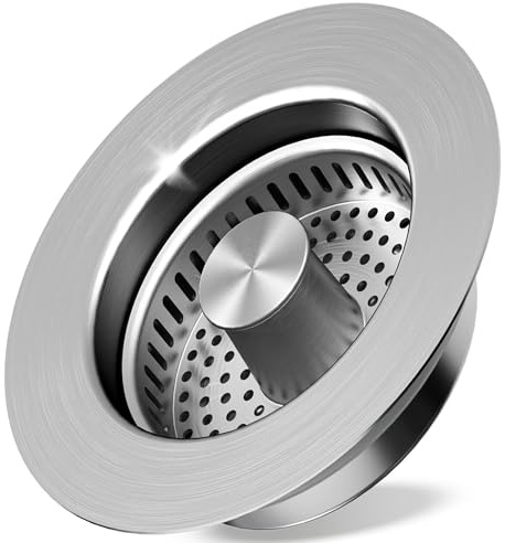 Abflusssieb Küchenspüle und Waschbeckenstöpsel für Tiefe > 40 mm, Spülbecken Bohrung 75-86mm, 3-in-1 Pop-Up Edelstahl Abflussstopfen