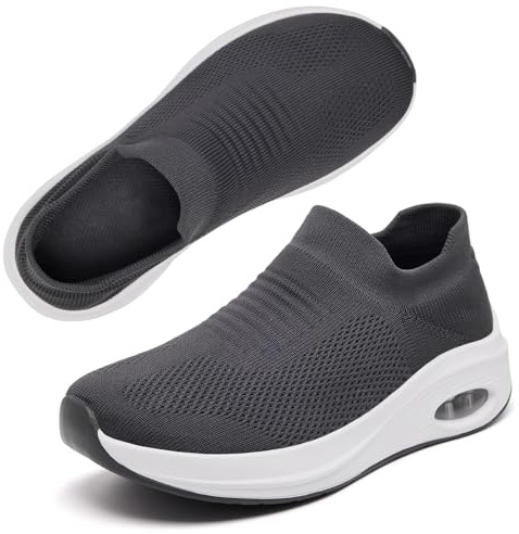 Wide Fit Womens Slip On Shoes Arch Support Ladies Trainers | Plantar Fasciitis Orthopedic Air Cushion Non Slip Sole Breathable Mesh All-Day Comfort