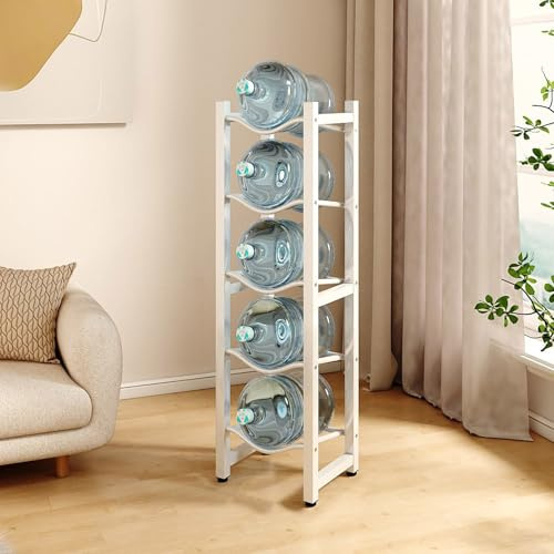 TRAGLO Portabottiglie a 2/3/4/5 ripiani, Portabottiglie in acciaio al carbonio, Portabottiglie da 5 galloni per cucina, ufficio, soggiorno(Bianco,35x33x138cm)