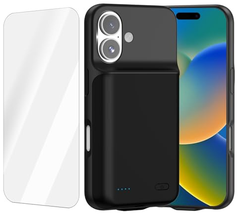 Giabuao Funda de Batería para iPhone 16 (6.1), Cargador Portátil de 8500mAh, Funda Ultrafina de Batería Extendida, Cargador de Teléfono y Funda Protectora con Función de Carga para iPhone 16