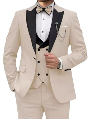 Costume Trois pièces pour Homme, Coupe ajustée, Revers Pointus, Smoking à Un Bouton, Veste, Gilet, Pantalon. Grandes Tailles Disponibles. Ensemble pour Mariage ou Bal de Promo.
