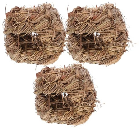jojofuny Lot de 3 Nids en Paille Tressée Naturelle pour Petits Animaux Abri en Herbe pour Lapin et Hamster Maison Écologique Couleur Café Cachette Confortable pour Cage Hamsters et