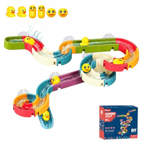 xolear 34 Piezas Juguetes Bañera Bebe, DIY Juguete Tobogán para Baño con Fuertes Ventosas, Juguetes de Baño de Pared, Juegos de Rompecabezas Aspersor Bath Toys para Niños y Niñas