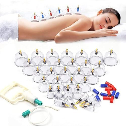 ABC 24 St Schröpfen Set mit Therapiemagneten (Cupping Set), Vakuum Massage mit Schröpfgläsern M16 für effektive Muskelentspannung und Schmerzlinderung, Schröpfgläser mit Vakuumpumpe