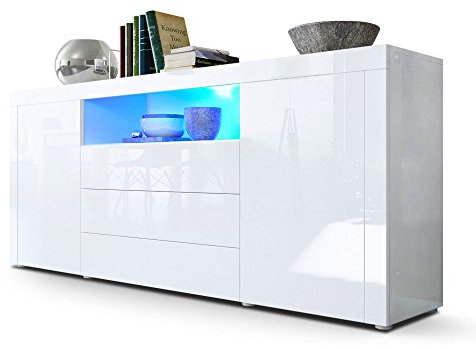 Vladon Sideboard Santiago, Made in Germany, Weiß Hochglanz/Weiß Hochglanz inkl. LED - Moderne Kommode für Ihr Wohnbereich - (BxHxT) 167 x 72 x 35 cm