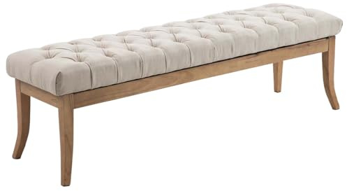 CLP Taburete Pie De Cama Ramses En Tela | Banqueta Altura De Asiento: 46 cm | Banco De Entrada con Base En Madera Clara Antigua I Color:, Color:Crema, Tamaño:150 cm