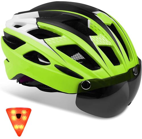 KINGLEAD Fahrradhelm Herren Damen Fahrradhelm mit Visier MTB Fahrradhelm mit Licht Helm Fahrrad mit Magnetischem Visier,Verstellbarer Leichter Rennrad Helm