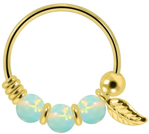 Monster Piercing | 9K Gold | Nasenring Nasenpiercing 22 Gauge - 8MM Durchmesser | Opal Perlen | offener Nasenring | Nase Piercing Frauen Männer