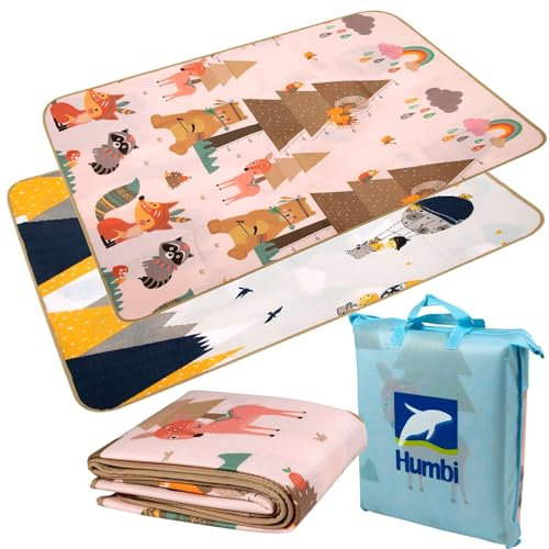 Humbi Alfombra de Juego bebé, Alfombra de Gateo, Espuma EPE, Doble Cara, Enrollable, Lavable, Extra Grande, Alfombra bebé, Antideslizante, 150 x 180 cm Animales de montaña