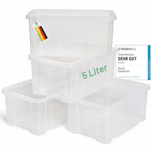 Novaliv 4x Aufbewahrungsboxen ohne Deckel 5L 30 x 19 x 14 cm transparente Nestbar stapelbare Storage boxes Kunststoff BPA-frei
