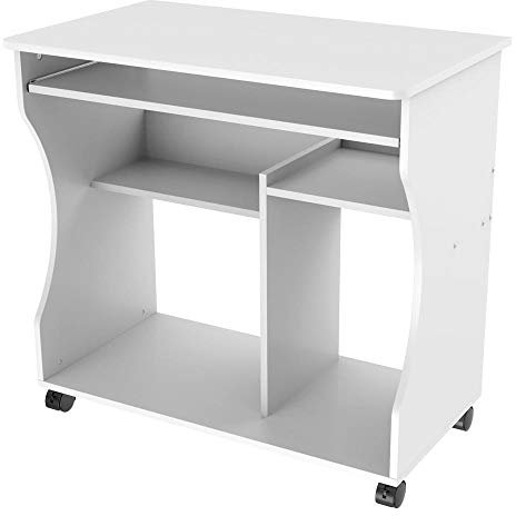 Yaheetech Table/Bureau Informatique Roulettes Table Ordinateur/de Travail avec Grand Clavier et Etagères 80 x 48 x 76 cm Blanc