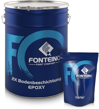 Fonteino 2K Epoxidharz Bodenbeschichtung Bodenfarbe Bodenlack für Garage, Keller & Gewerbe – strapazierfähig, chemikalienbeständig & lösungsmittelfrei I Lichtgrau 5KG