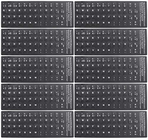 SOLUSTRE 10Pcs Pegatinas de Teclado Español Universales Calcomanías de Teclado de Repuesto Cubren Fondo con Letras Blancas para Computadora Portátil de Escritorio