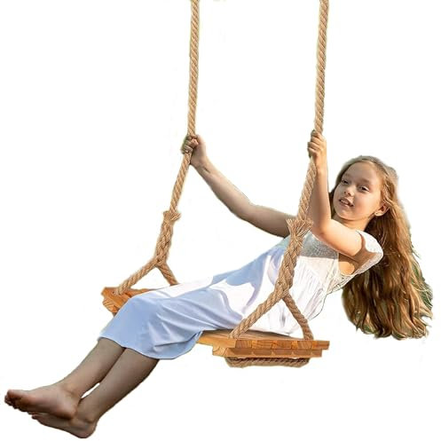 Holz Schaukelsitz für Erwachsene Kinder, Outdoor Holz Schaukel mit verstellbarem Hanfseil für Innen und Außenbereich Extra breiter Sitz Baum schaukel 19 x 9,8 Zoll Tragfähigkeit: 200KG