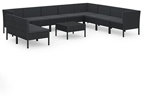 vidaXL 11-TLG. Garten-Lounge-Set mit Auflagen Poly Rattan Schwarz