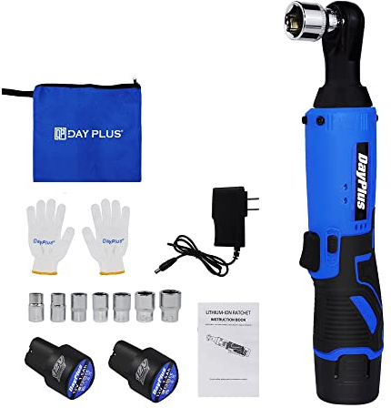 Juego de llaves de carraca inalámbricas de 3/8 pulgadas, 40 Nm, 12 V, 230 RPM, driver eléctrico de carraca con 7 enchufes, 2 baterías de iones de litio de 1500 mAh, carga rápida, disparador de