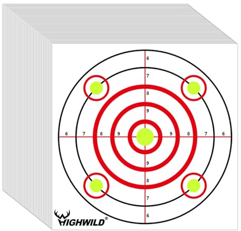 Highwild Bullseye Lot de 50 cibles de tir en papier pour fusil à air/pistolet Airsoft, pièges à balles 11 x 11 pouces