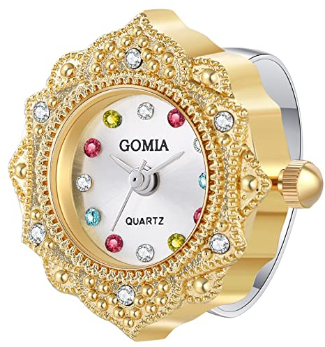Avaner Ringuhr Fingeruhr mit Modische Eingraviert Diamantgehäuse Rundes Zifferblatt Einstellbar Ring 3ATM Wasserdicht Ring Uhr Finger Uhr ALS GESHCNEKE für Herren Damen