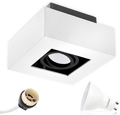 LUMILED Aufbauspot LED Aufbauleuchte Deckenspot Deckenlampe Spot Deckenleuchte schwenkbar Downlight eckig weiß inkl. 5W LED–Leuchtmittel GU10 480lm 4000K Neutralweiß 230V 120° Aluminium