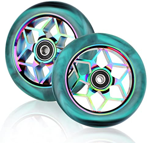 DBREAKS 2 Piezas Ruedas de de Repuesto para Patinete de Freestyle, 110mm, con Rodamientos ABEC-9, Stunt Scooter Wheels (Color-Azul)