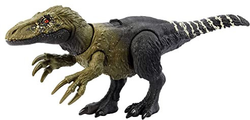 JURASSIC WORLD Wild Roar - Orkoraptor Dinosaurier-Spielzeugfigur mit Brüllgeräusch, Angriffsbewegung und verborgenem Track-Code für AR Erlebnis, 13 cm, für Kinder ab 4 Jahren, HLP21