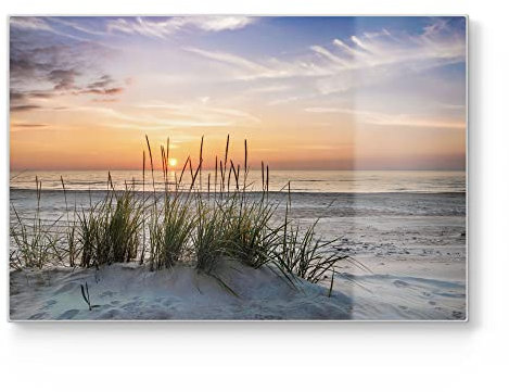 DEQORI Planche à découper en verre | Grande taille 30 x 20 cm | Motif coucher de soleil sur la plage | Planche à découper design pour cuisine | Planche à petit-déjeuner antibactérienne & antidérapante