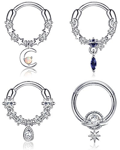 JeweBella 4 Stück 16G Nasenpiercing Ring Chirurgenstahl Septum Piercing Ringe für Damen Herren Nasenring Piercing Set Helix Daith Lippe Conch Piercing Ring Septum Clicker Piercing Schmuck 8MM/10MM