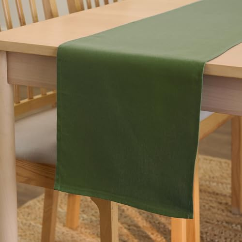 Encasa XO Table Runner 13x72 in Long | Cotton Canvas Fabric | Leaf Green Solid Color | Machine Washable & Durable