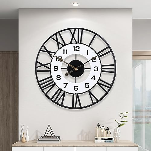 Wall Clock 16 Inch for Living Room Decor, Silent Battery Operated Wall Clocks with Roman Numerals Large Vintage Decorative Farmhouse Metal Indoor Outdoor Clock for Bedroom Kitchen Patio